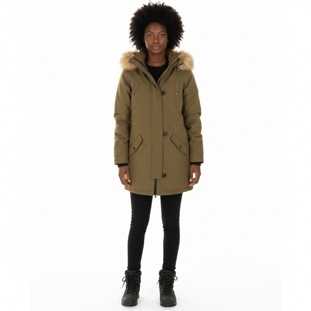 vero Moda Olive Green Excursion Expedition 3/4 Parka with Faux Fur Hood